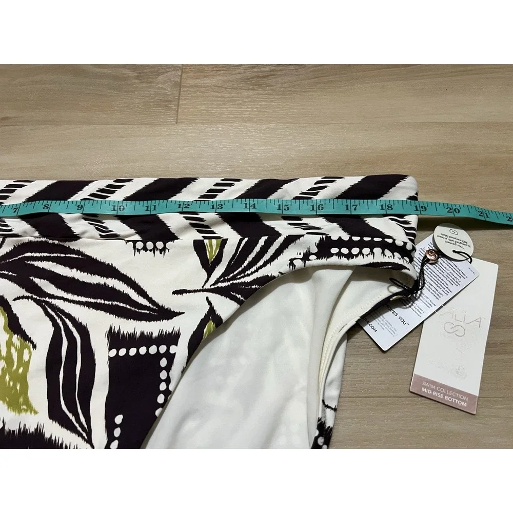 Calia Womens XXL Mid-Rise High Leg Stylish Brown Green‎ & Off White Swim Bottom